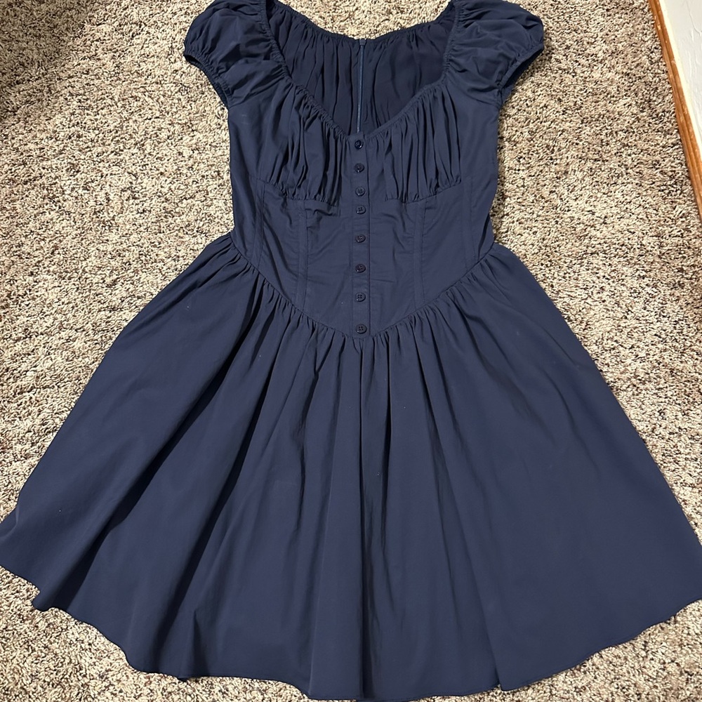 House of CB nala dress Navy Puff-Sleeve Corset Mini Dress - Picture 3 of 7